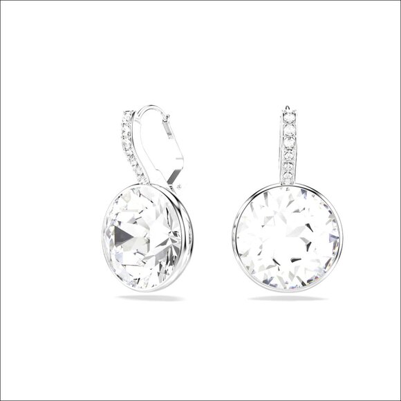 Round Cut Crystal Drop Earrings Rhodium Finish French Wire Back
